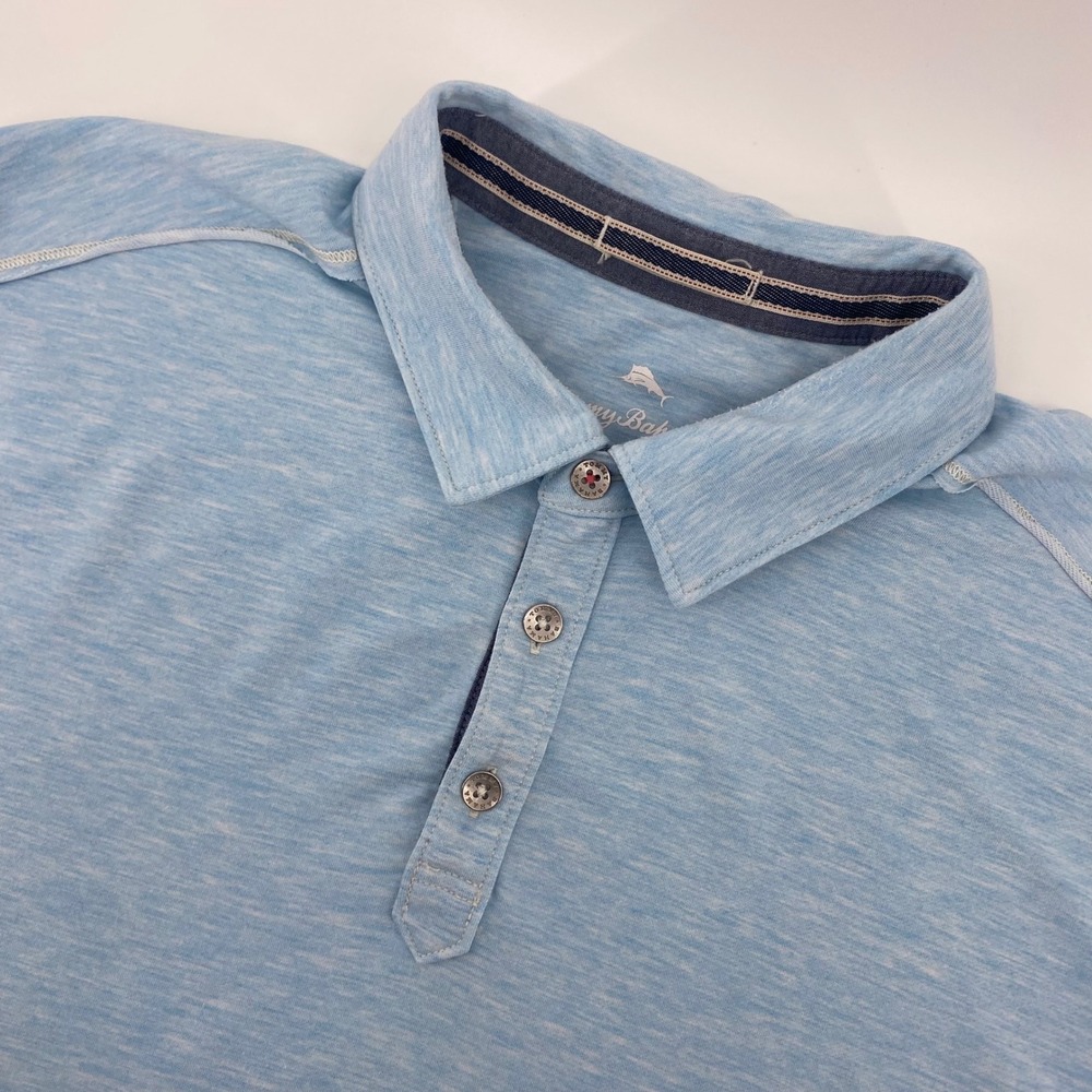 Tommy Bahama Polo Shirt Mens Large Blue Heathered Short Sleeve Coastal Casual